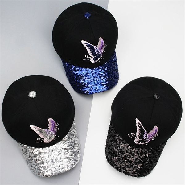 

new 2018 butterfly print women's baseball cap snapback hats sequin cap ajustable *hip hop hats chapeau femme fashion accessories, Blue;gray