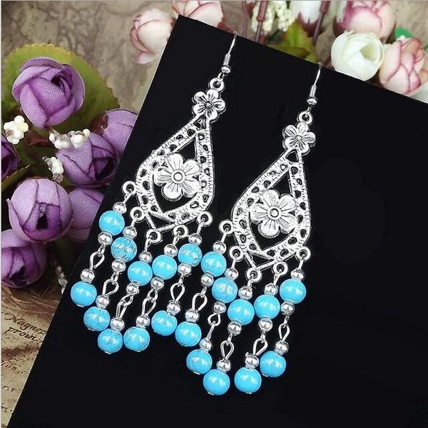 

tibetan silver nepal earrings for women bohemian vintage long tassel dangle drop earings pierced ears teen girls fashion jewelry