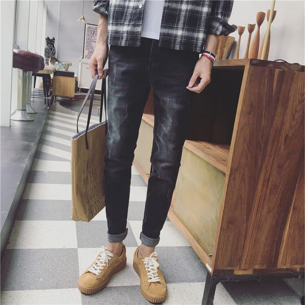 

2019 corduroy men's trousers loose casual retro patch feet slim pants harlan trousers trend fashion men's jeans, Blue