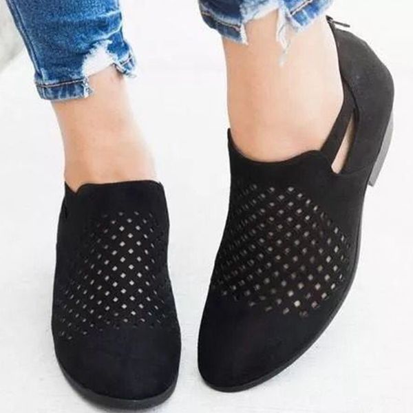 

dropshipping low heel shoes woman hollow out breathable pumps zip female casual shoes fashion chunky heel solid footwear, Black