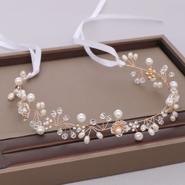 

acrddk handmade women tiaras shiny rhinestone flower headband bridal wedding hairband jewelry accessories, Golden;white