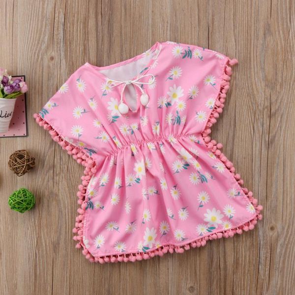 

платье cute kid бич 2019 новое лето baby girl платье пляж cover up sundress цветок fringe платья желтый розовый кисточки swim wear, Red;yellow