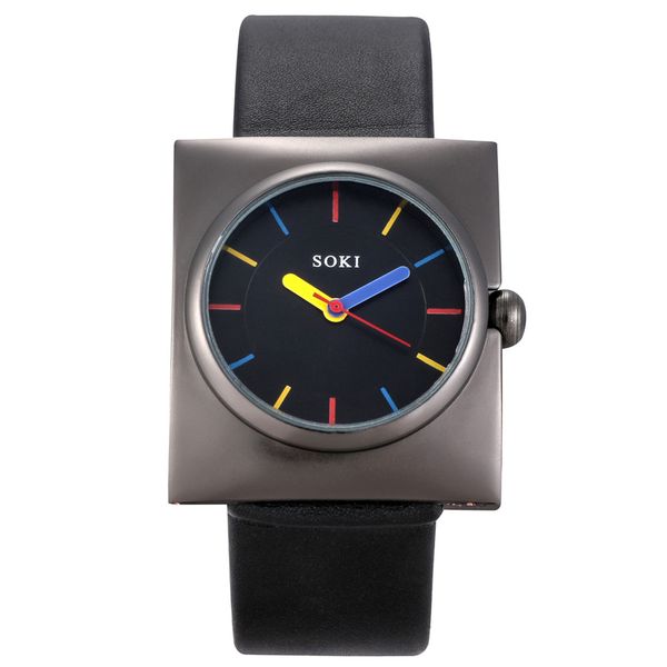 

unique creative dial square case leather strap watch quartz wrist watches men women lover couple watches, Slivery;brown