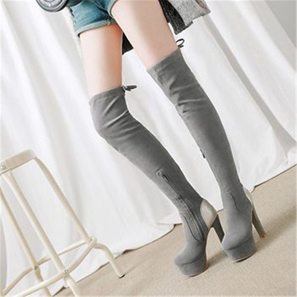 

ymechic 2018 long over knee boots womens platforms extra high heels party autumn knight tight high ridding boots shoes plus size, Black