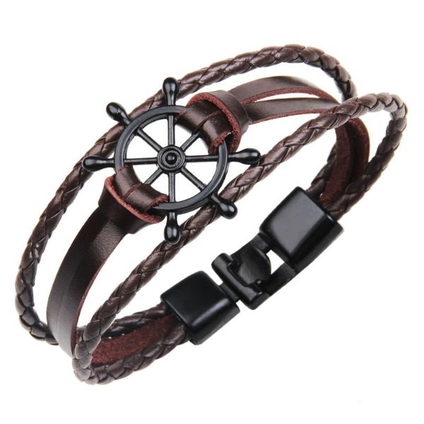 

2020 new bracelet fashion personality leather men's bracelet creative rudder, Golden;silver