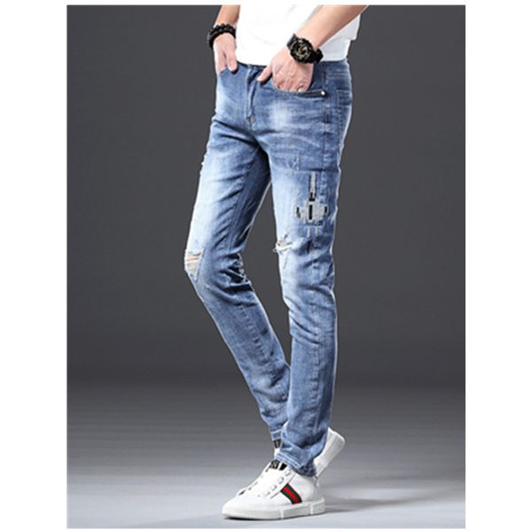 

shuyanly men's jeans brand newcomer stretch thin jeans men's slim pants pants, Blue
