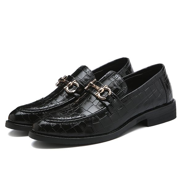 

casual comfort pointed toe penny loafer for men metal buckle crocodile grain men's loafer wedding dress shoes size 6, Black