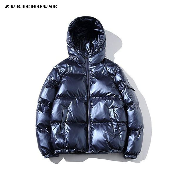 

zurichouse 2019 women's down jacket winter glossy silver/black/gold/blue plus size hooded parka outwear down padded coats female y19092, Black;white