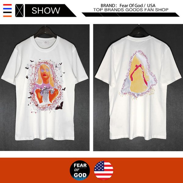 

designer high street tide brand of hip-hop loose short-sleeved men fear of god t xu fog collection 2 european and american, White;black