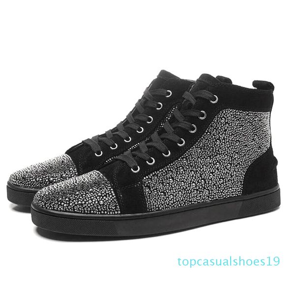 

luxury designer fashion designer brand studded spikes flats shoes red bottom casual shoes for men women party genuine leather t19, Black