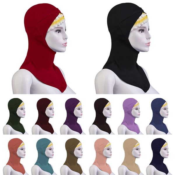 

muslim women underscarf cap islamic cross bonnet ninja hijab hat arab headwear niquabs turban ramadan headscarf neck cover new, Red
