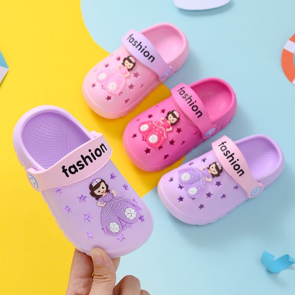 

kid slippers girls princess sandals summer cartoon children' baby indoor slipper kid anti-slip closed-toe toddler porous shoes, Black;grey