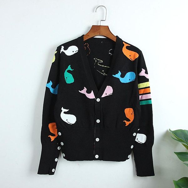 

2019 england style autumn new fashion whale women sweater cardigan retro chic coat pull femme cashmere luxury sweaters women, White;black