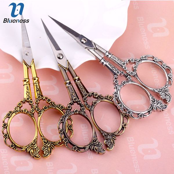 

blueness european antique floral stainless steel scissors vintage sewing scissor diy tools needlework tailor shears fabric tool, Silver