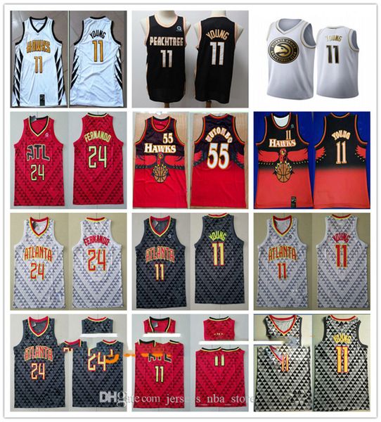 

mens trae young 11 atlanta hawks jersey 55 dikembe mutombo bruno fernando 24 retro de'andre hunter 12 basketball jerseys, Black;red