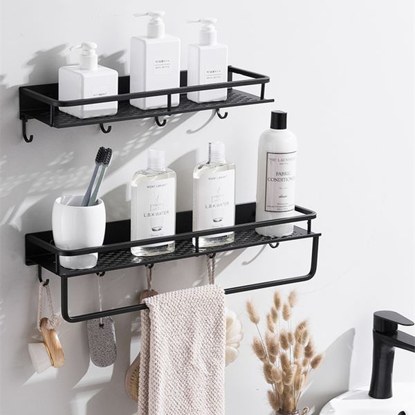 

mablack wall shelf cookware storage organizer kitchen pantry bathroom pot pan rack with 6 hooks accessory
