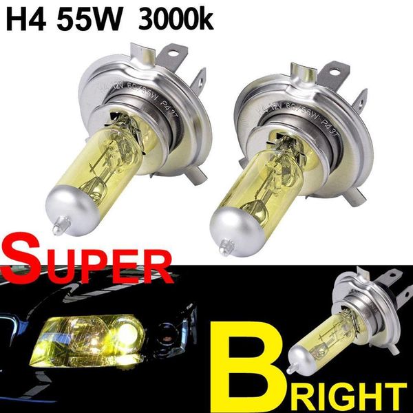 

new 2pcs h4 12v 60/55w yellow halogen bulb 3000k xenon bright glass stainless steel base auto lamp car fog light