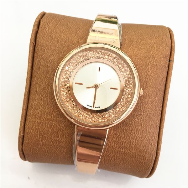 

new style women bracelet fashion luxury wristwatch stainless steel lady dress watch rolling stones relojes de marca mujer, Slivery;brown