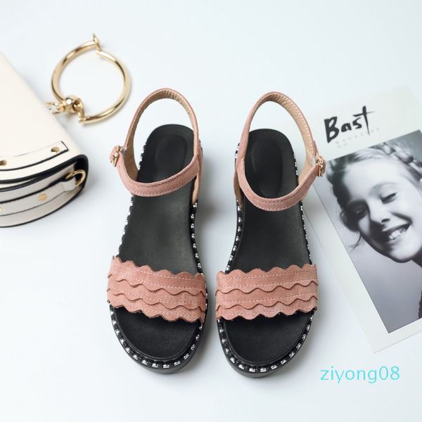 

big size 9  11-13 summer flat sandals ladies women flat bottom button z08, Black