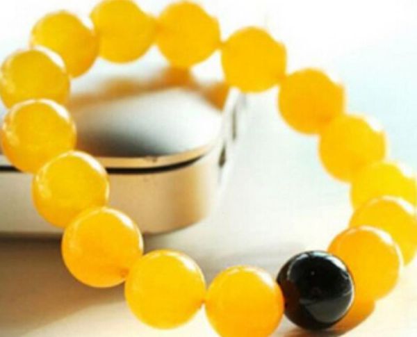 bracelet822 + + + натуральный 10 мм желтый топаз нефрит черный агат круглые драгоценные камни бусины браслет