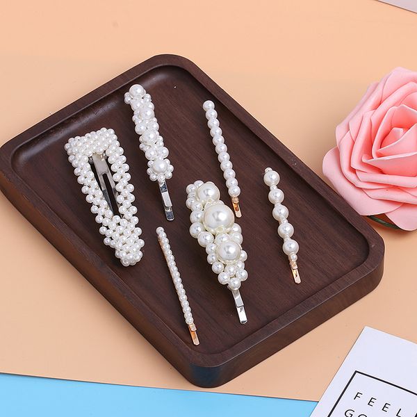 

2019 new fashion women pearl hair clip snap hair barrette stick hairpin styling accessories for women girls dropshipping, Golden;white