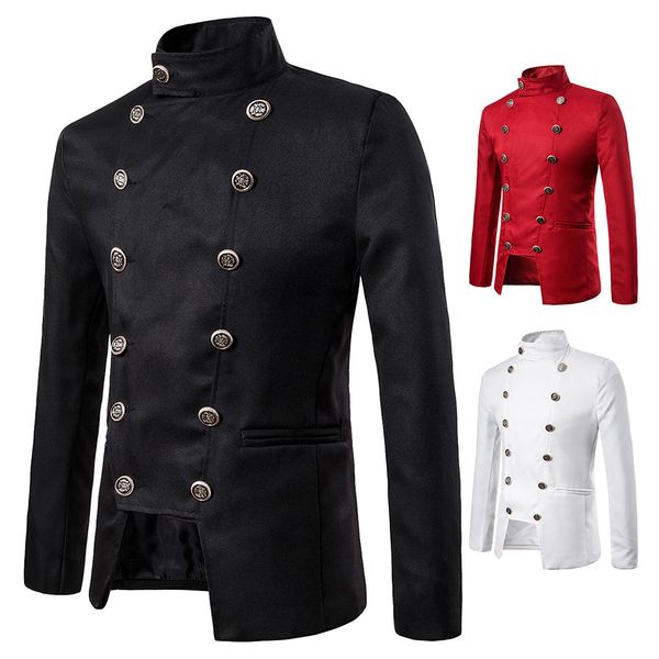 

fashion men casual botton blazer slim fit solid england style blazers double buttons sets stage party custome male retro suit, White;black