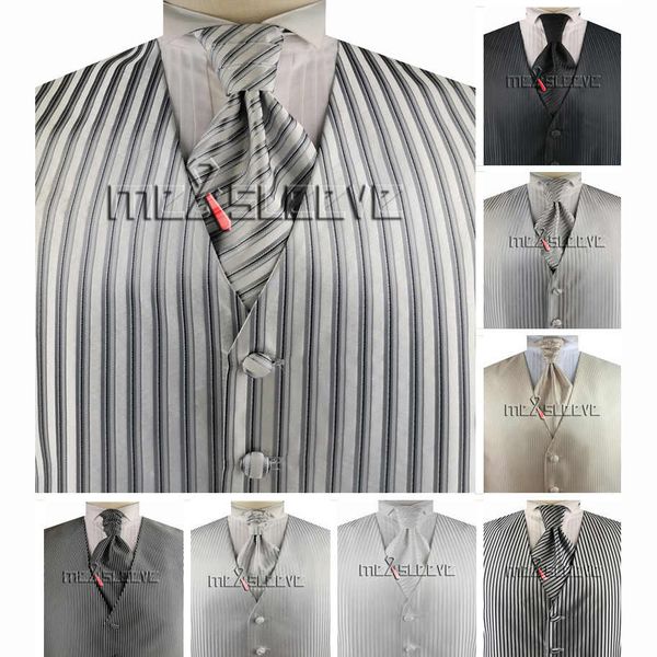 

wholesale men's suit tuxedo dress tailored stripe waistcoat 3pcs, Black;white