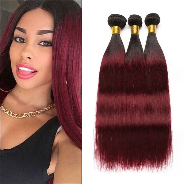 

гху two tone ombre straight связка 1b / 99j бразильского волоса плетение связка ombre burgundy человек 3 волос пучков wine red ombre hair, Black