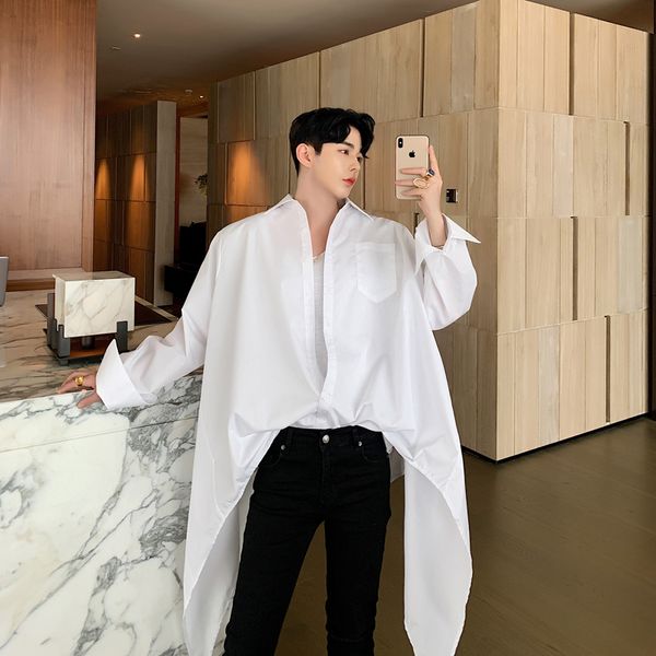 

mixcubic 2019 spring summer retro british style simple personality irregular shirts men casual loose shirts for men,size -xxl, White;black