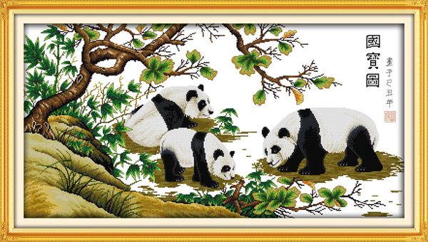 Panda Chinês Cenário Animal Decoração Pinturas, Handmade Cross Stitch Craft Ferramentas Bordado Needlework Conjuntos Contados Impressão em Canvas DMC 14CT / 11CT