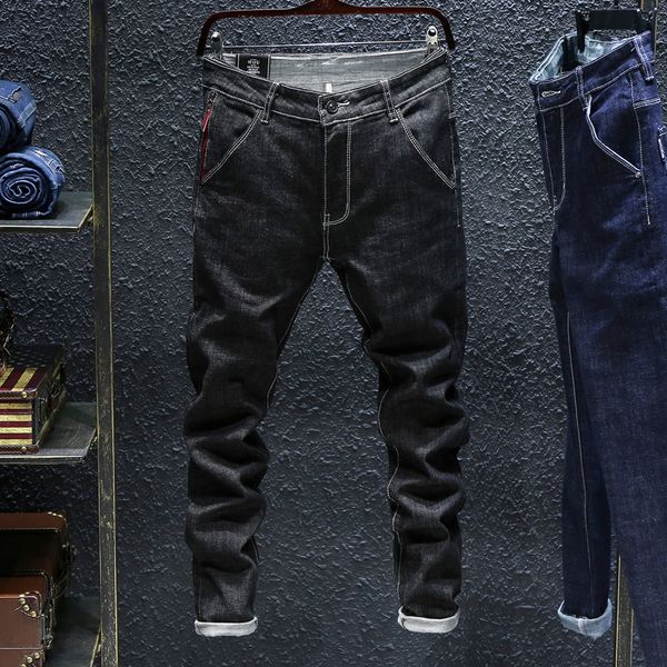 

2020 autumn winter fashion jeans men retro slim fit paint splatter hip hop streetwear denim tr plus size 40 42 44 46, Blue