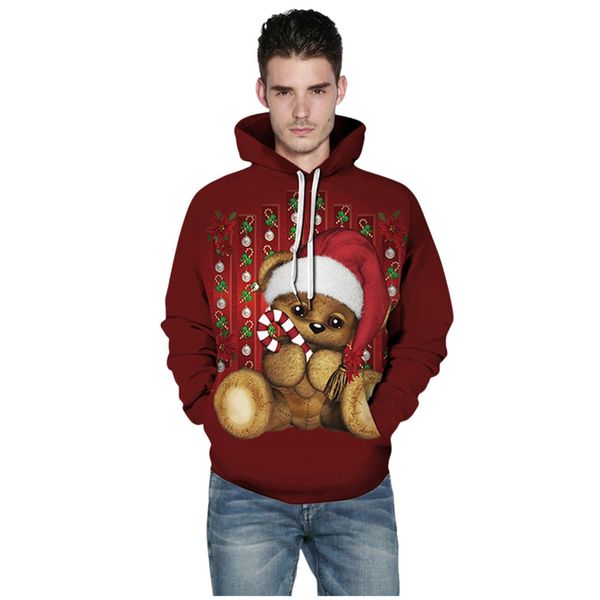 

рождество женщины мужчины пары печати бамбуковое волокно рождество уличная с длинным рукавом толстовка с капюшоном пуловер топы, Black