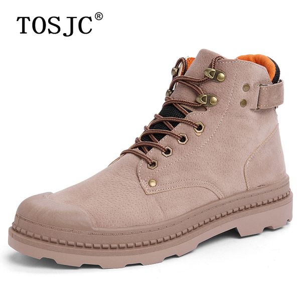 

tosjc autumn mens ankle boots fashion lace-up sneakers outdoor tough work boots man anti-slip cowboy casual tooling, Black