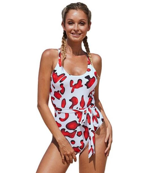 

sport bikinis set beach print with steel bracket gathered bikini high waist split swimwear vest low round neck sleeveless stripe