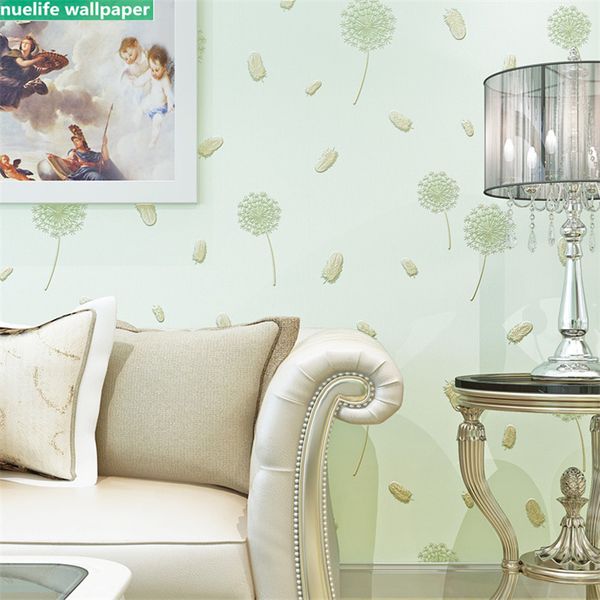 

green small dandelion pattern wallpaper rural style living room bedroom children room wedding tv background wallpaper