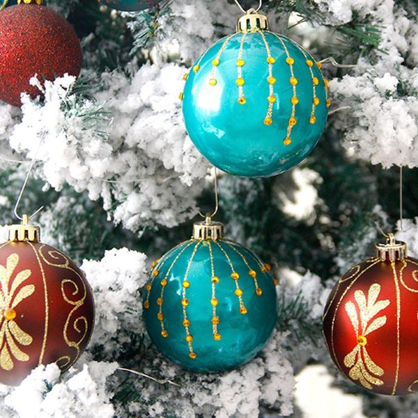 

4pcs round floral print ball baubles home party christmas tree hanging decor