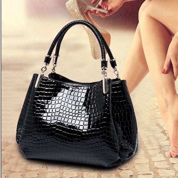 

2019 new women bag fashion casual ladies shoulder bag crocodile pattern ladies handbag soft pu casual tote solid zipper