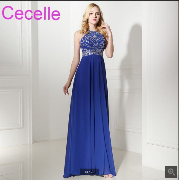

royal blue long sheer back prom dresses 2019 beaded a-line chiffon open back teens formal evening party dress elegant custom made, Black