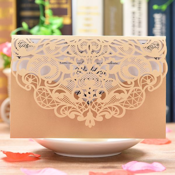

laser cut wedding invitations customized hollow with folded gates personalized wedding invitation cards birthday party thanks card 002, Black