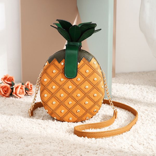 

spring and summer women's bag pineapple shape small fresh single shoulder messenger rivet round bag