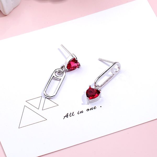 

japan and south korea creative design pin earrings female fashion diamond heart asymmetric s925 sterling silver earrings new, Golden;silver