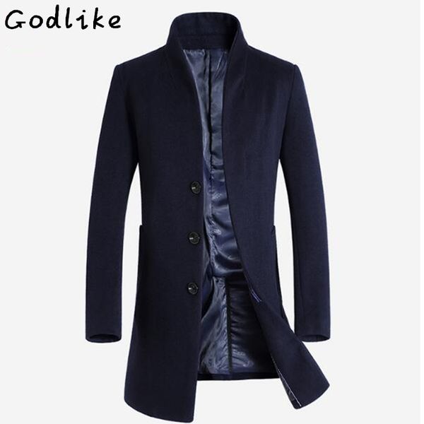 

godlike 2018 autumn and winter new fashion business casual slim collar wool coat/men's long cotton collar trench coat, Black