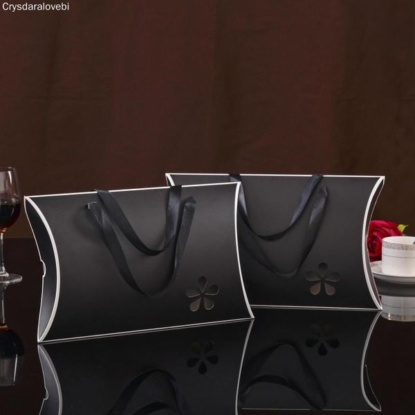 

gift wrap 10pcs 32*20*5.5cm black white orange paper pillow cardboard box with ribbon handle hollow towel scarf packaging