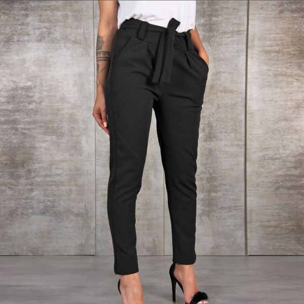 

women's trouser ladies belt casual fashion holiday summer plus size pants, Black;white