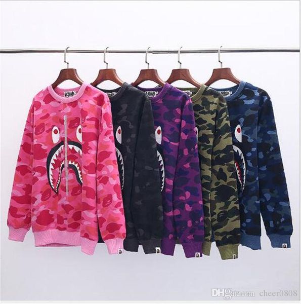 

Пиджаке Купание Ape 1BAPE Shark Head Camo Mens вокруг шеи руно пуловер Hoodie