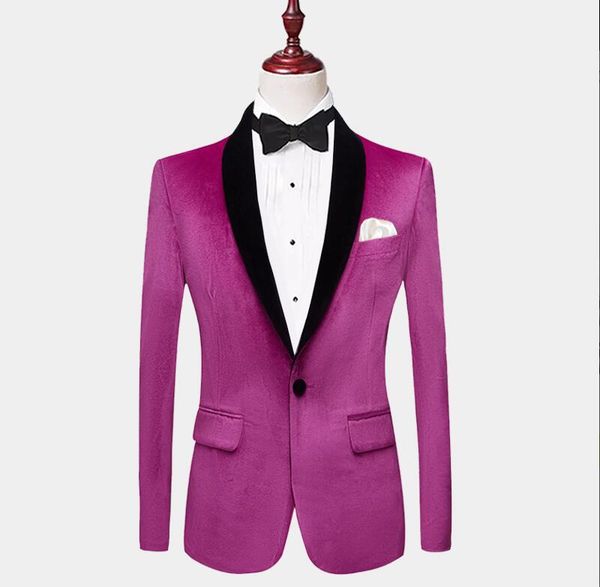 

magenta pink velvet tuxedo jacket one button custom made slim fit wedding tuxedos one piece coat back vent, Black;gray