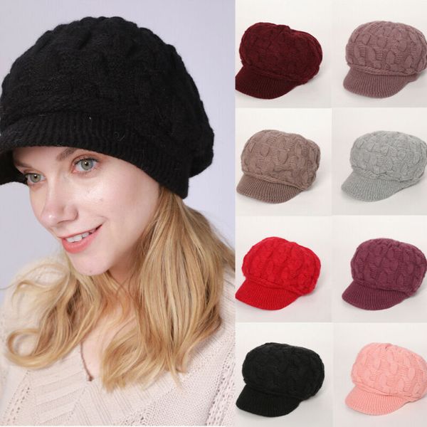 

women ladies winter warm knit visors hat crochet slouchy baggy peaked beanie caps, Blue;gray