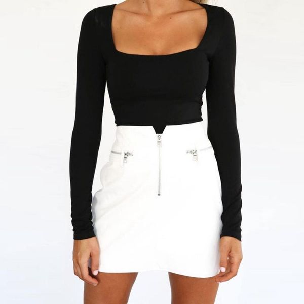 

women solid slim shirt solid slim long sleeve square-neck womens and blouses square-neck long sleeve blouse, White