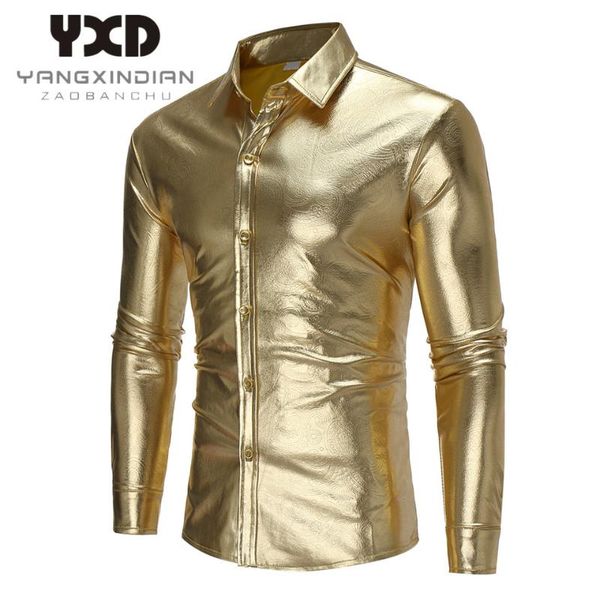 

2020 golden silvery fashion mens shirt new brand shirts for men casual button long sleeve blouse chemise homme male party dress, White;black