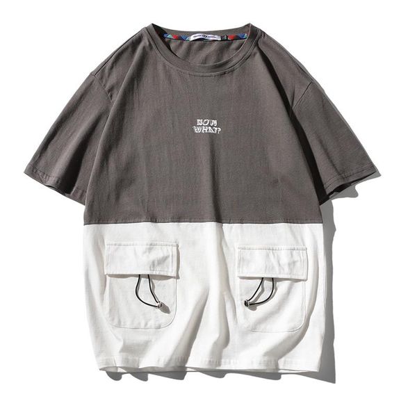 

мужская хлопок моды футболки мужские лето лоскутные tshirts повседневная футболка с карманом tee man крупноформатных top tee streetwear, White;black